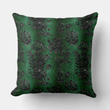 Vintage Black Floral Damask Forest Motif vert