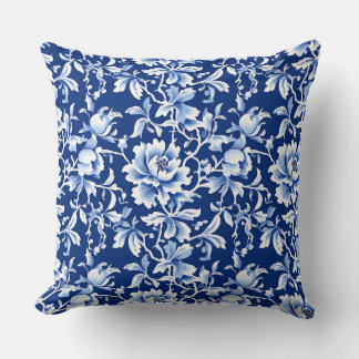 Coussin Vintage bleu et blanc Chinoiserie Floral