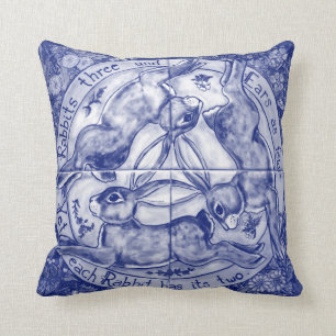 Coussin Vintage bleu et blanc coureur lièvre Rabbit Trio 
