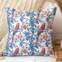 Vintage bleu et rouge Parrot et Fleur en chinoiser