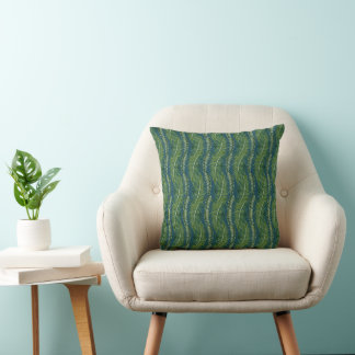 Coussin Vintage Bleu Et Vert Palmier Feuille Motif