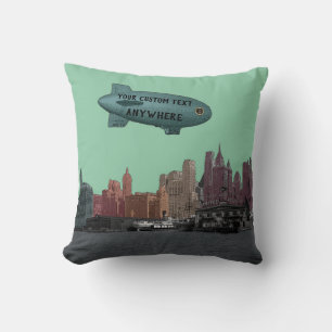 COUSSIN VINTAGE BLIMP SUR LA LIGNE SKYLINE DE NEW YORK CIT