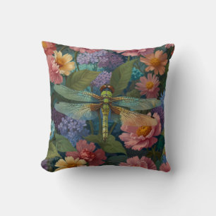 Coussin Vintage bohème chic floral pastel jardin libellule
