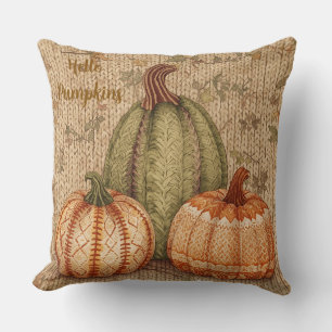 Coussin Vintage, Bonjour Citrouilles avec Crochet Style,