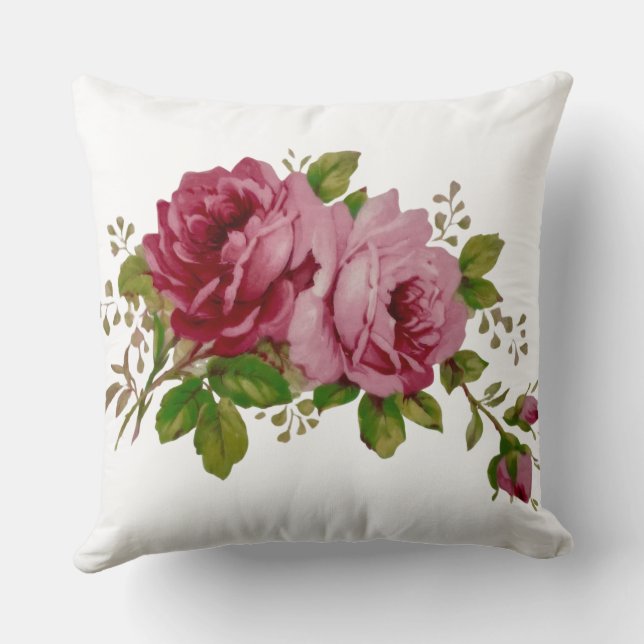 Coussin Vintage Cabbage Rose Elegance  Throw Pillow (Verso)