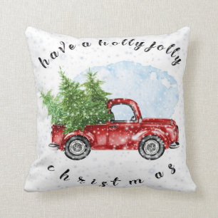 Coussin Vintage Camion A Holly Jolly Noël