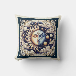 Coussin Vintage Céleste Demi Soleil & Lune Bleu Jaune