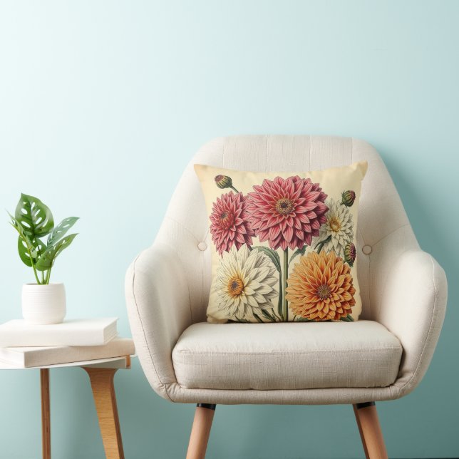 Coussin Vintage Dahlias on Weathered Paper (Chaise)