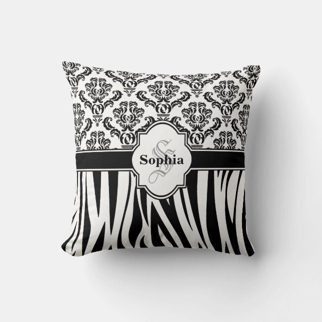 Coussin Vintage Damask Cool Zebra Stripes (Recto)