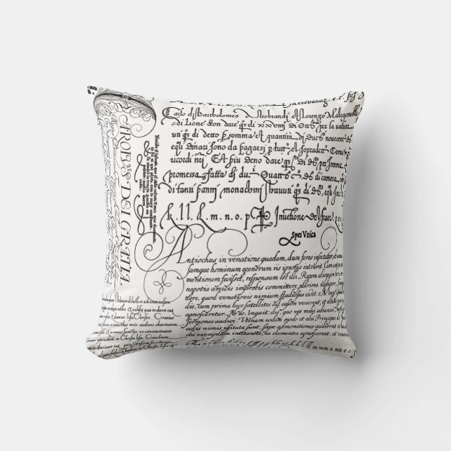 Coussin vintage d'art de calligraphie italienne (Recto)