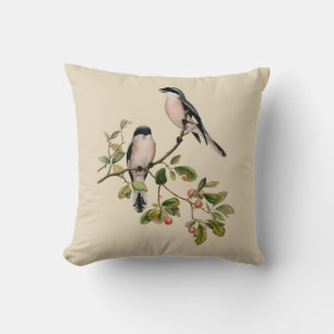Coussin Vintage de beaux oiseaux sur le beige