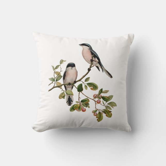 Coussin Vintage de beaux oiseaux sur une branche (Recto)
