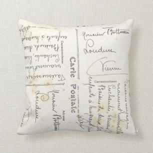 Coussin Vintage de carte postale en français (scr