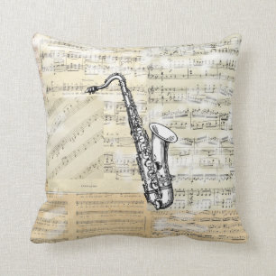 Coussin vintage de musique de saxophone