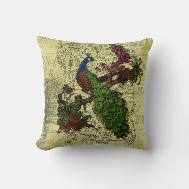 Coussin vintage de paon (Recto)