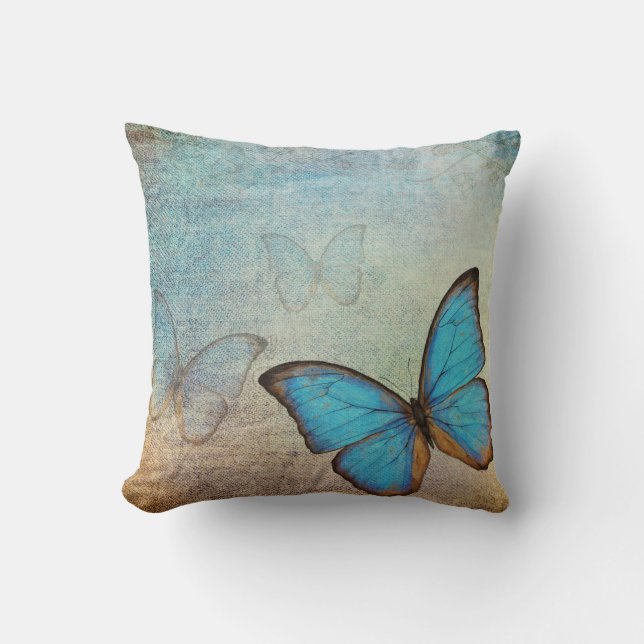 Coussin vintage de papillon bleu (Recto)