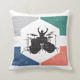 Coussin Vintage Drummer Jouant au tambour les années 70 s