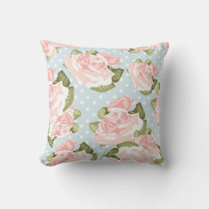 Coussin Vintage et chic, élégante rose roses et Pois