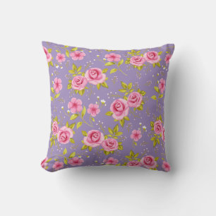 Coussin Vintage Floral Roses rose violet Motif