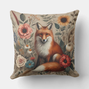 Coussin Vintage Forêt Fox Botanique Jardin Floral Jeter P
