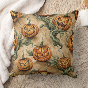 Coussin Vintage Halloween Jack-O-Lantern Vine Motif