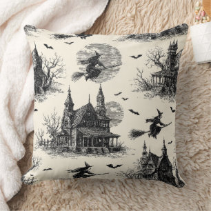 Coussin Vintage Haunted House and Witch Toile Motif (2)