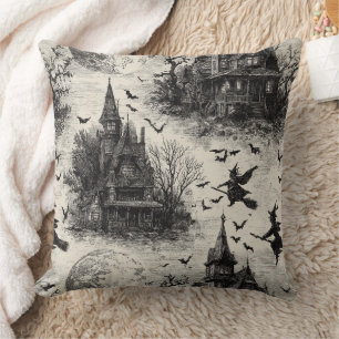 Coussin Vintage Haunted House et sorcier Toile Motif