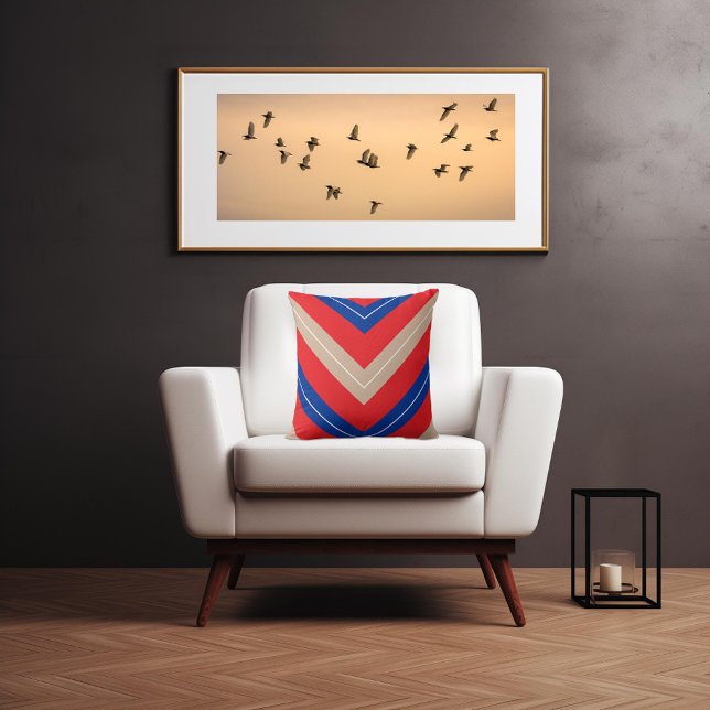 Coussin Vintage inspirée Chevron Rouge Beige Navy (Créateur téléchargé)