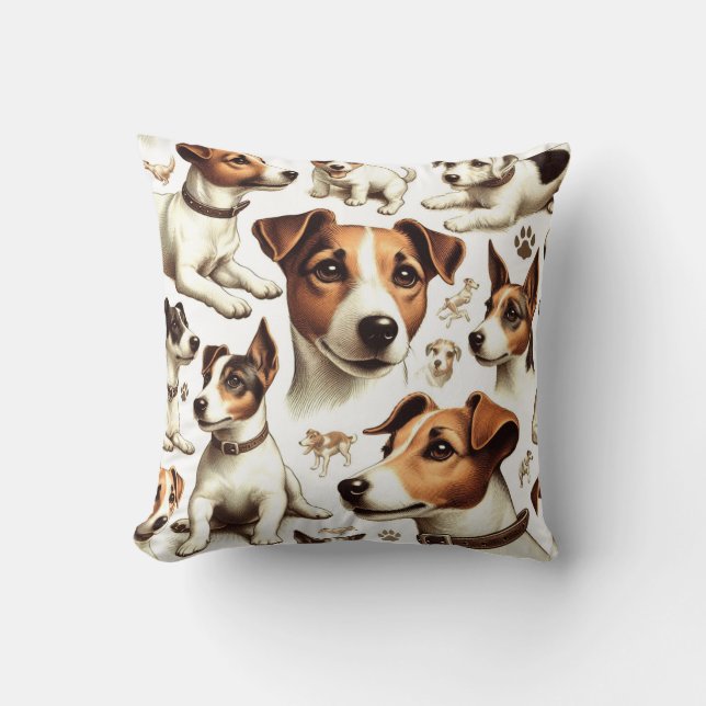 Coussin Vintage Jack Russell Terrier sans fil (Recto)