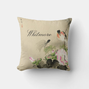 Coussin Vintage japonais Fleur rose d'oiseau Imprimer Pile