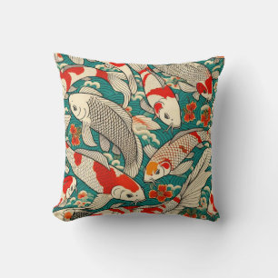Coussin Vintage japonais Koi Poisson Motif peinture