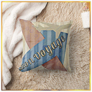 Coussin Vintage look Beige Rouge & Bleu Abstrait Bon Voyag