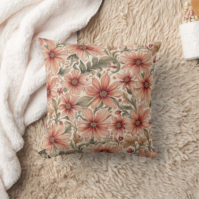 Coussin Vintage Moderne Bronze Pêche Florale (Couverture)