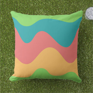 Coussin Vintage moderne ondes colorées vert bleu mignon ch