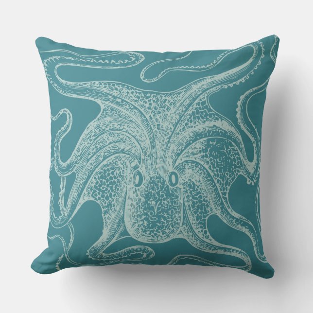 Coussin Vintage Octopus Nautique Turquoise (Recto)