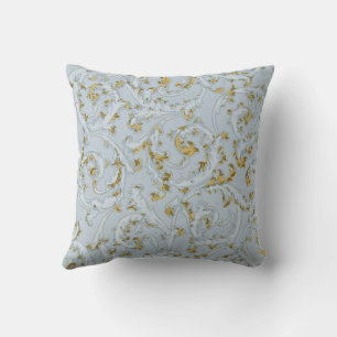 Coussin Vintage Pale Blue Gold Scroll Élégant Chic