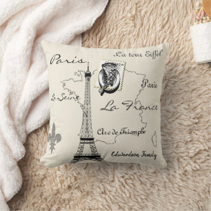 Coussin Vintage Paris France Tour Eiffel monogramme de voy
