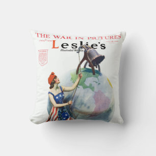 Coussin Vintage Patriotique Lady Liberty Magazine Couvertu
