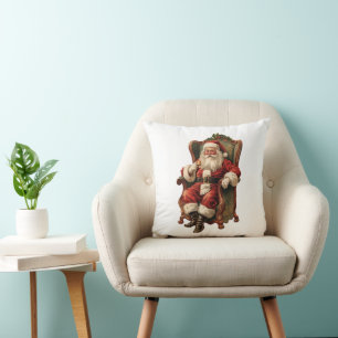 Coussin Vintage Père Noël assis en fauteuil confortable No