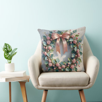 Coussin Vintage Pink Floral Wreath