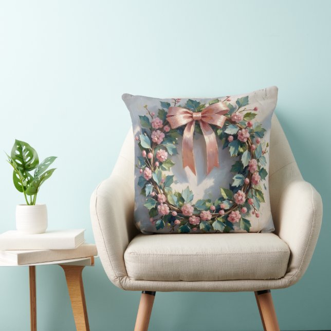 Coussin Vintage Pink Floral Wreath  (Chaise)