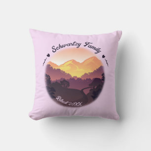 Coussin Vintage Purple Jaune Farmhouse Mountain Sunset