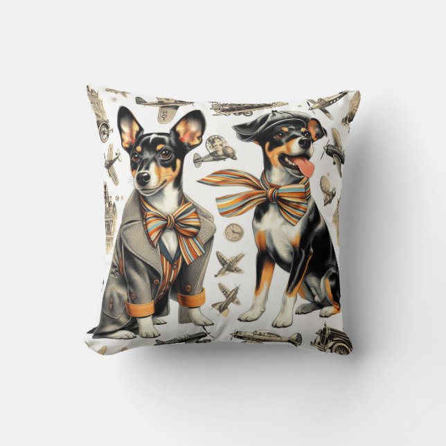 Coussin Vintage Rat Terrier sans fil (Recto)
