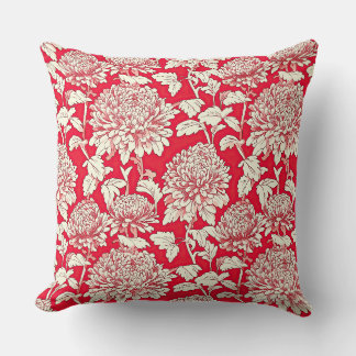 Coussin Vintage Red and White Japanese Chrysanthemum Flora