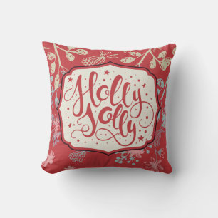 Coussin Vintage Red Holly Jolly Calligraphie et florales