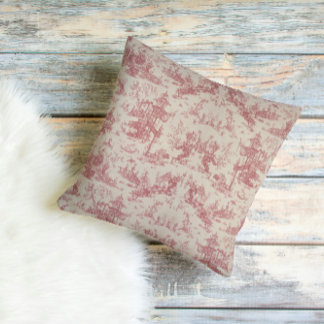 Coussin Vintage Red Toile Throw Pillow
