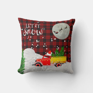 Coussin Vintage RED TRUCK Lumberjack Buffalo Plaid Xmas