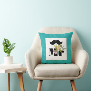 Coussin Vintage Retro Mustache Boho Floral Mariage damassé