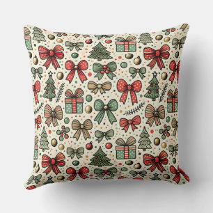 Coussin Vintage Rétro Pois de Noël Bows Motif