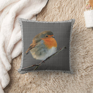 Coussin Vintage Robin, cadre rustique gris foncé